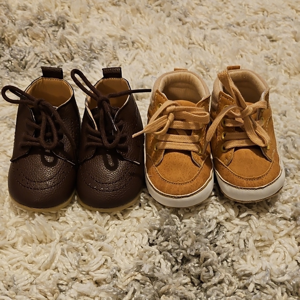 Brown and Tan Baby Shoes, Size 1